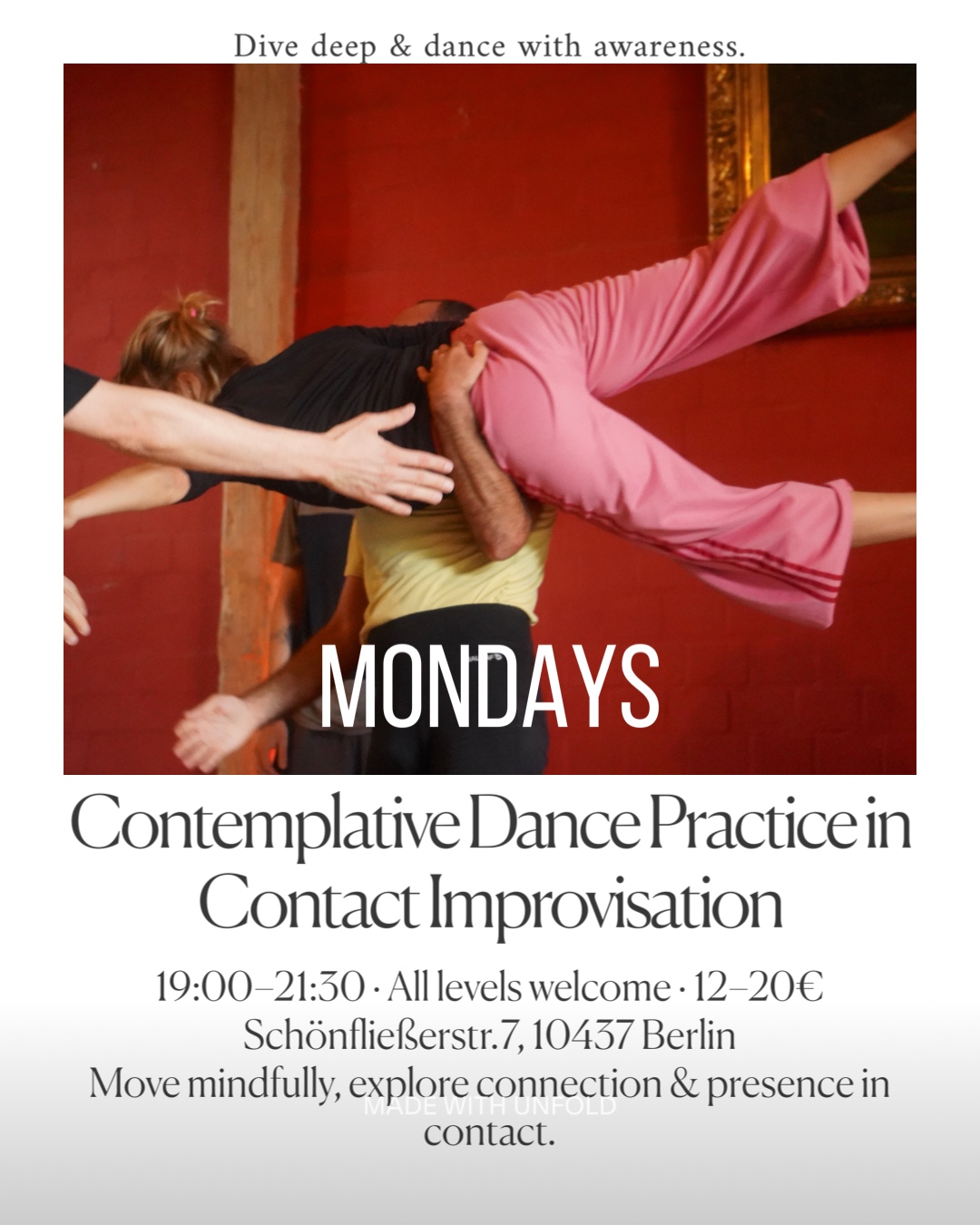 Mondays &mdash; Contemplative Dance Practice in Contact Improvisation flyer